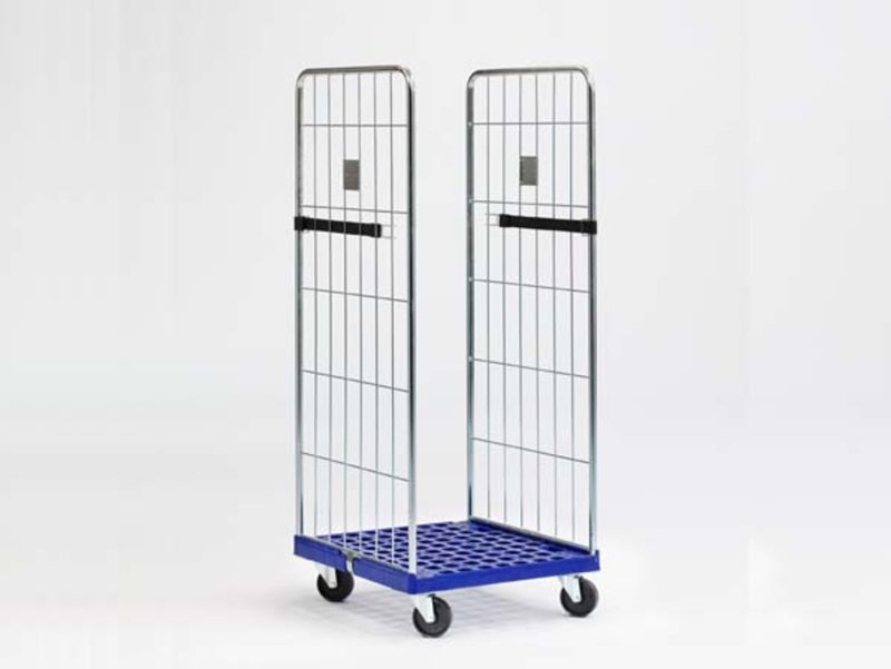 Roll container con base de plástico para transporte y almacenamiento de mercancías