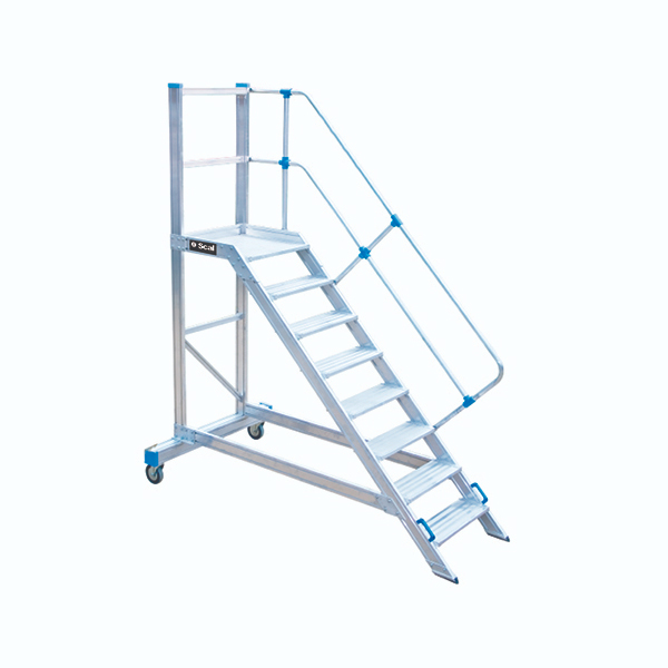 Escalera de almacén AL 45º de aluminio con plataforma